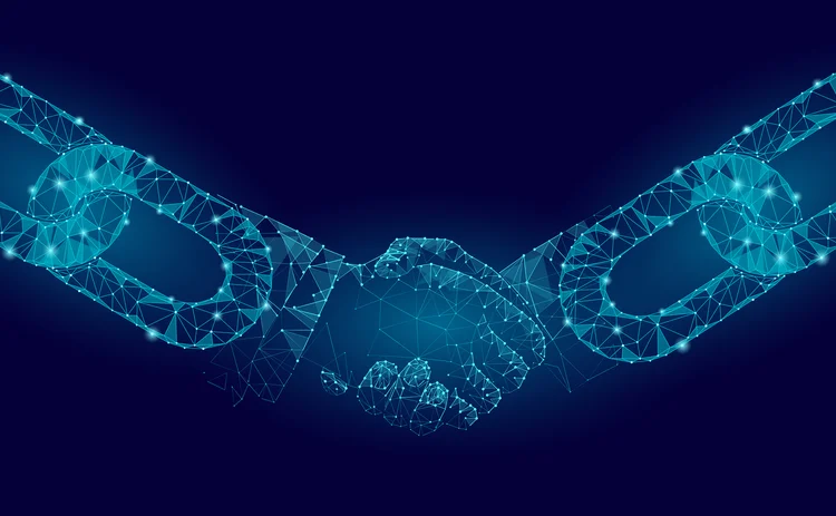 hands blockchain partnership agreement