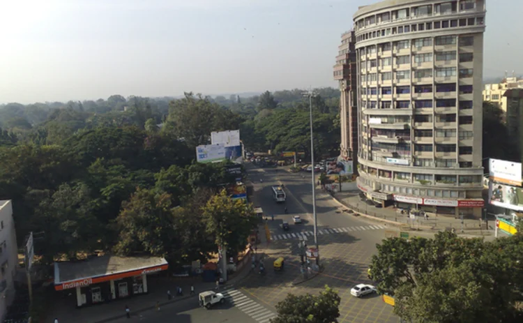 Buildings and road in Bangalore in India