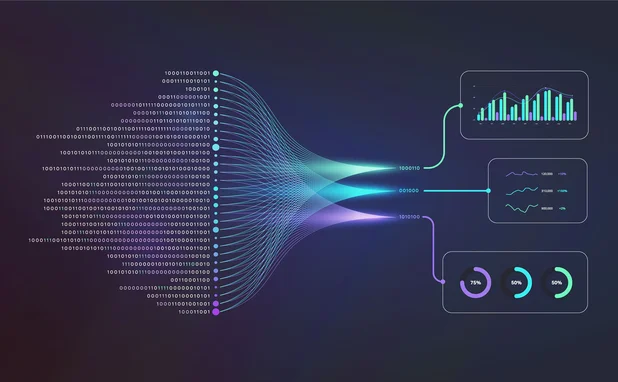 Data at the left side is filtered to create clear analysis on the right side