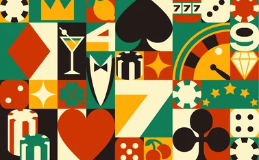 Casino abstract geometric pattern vector background. Casino poker game cards, slot machine and gambling sport online betting, roulette, chips and dice, abstract geometric composition retro pattern