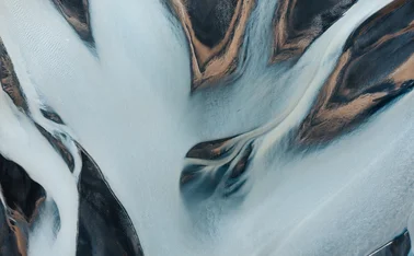 Aerial view on a glacial river in South Iceland.