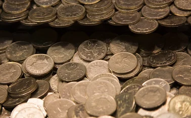 Coins in a fairground gaming machine