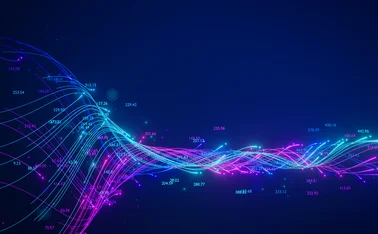 Big data analytics AI technology. Neural network and artificial intelligence analyzing complex information. Data flow and pipeline for automated business analytics illustration. High speed internet.