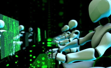 Robots sitting at computers