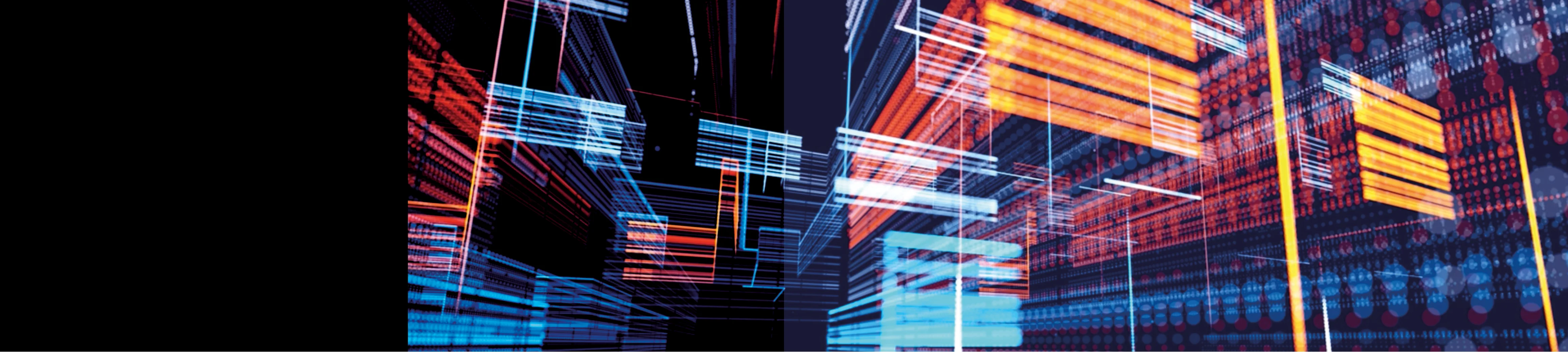 Abstract 3D visualization of digital data flow with glowing blue and orange lines, representing cybersecurity, information networks, and big data processing.