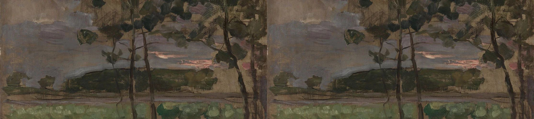 “Field with Young Trees in the Foreground” by Piet Mondrian