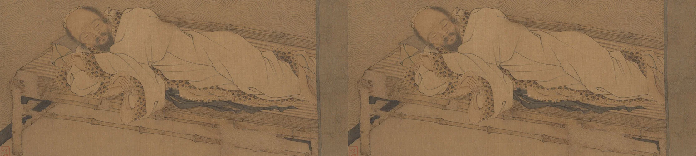 Man sleeping on a bamboo couch