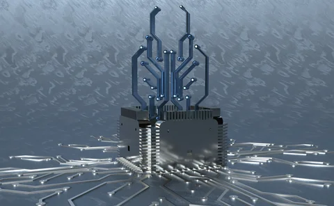 A central chip radiates connections, symbolizing intelligence, integration, and simplified digital systems.