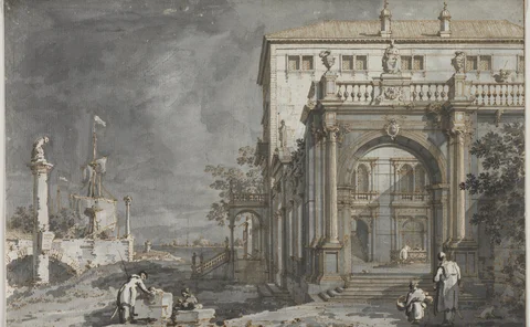 Capriccio: A Palace with a Courtyard by the Lagoon, c. 1750–55. Antonio Canaletto (Italian, 1697–1768).