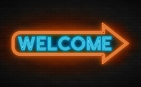 Neon light welcome sign - stock illustration