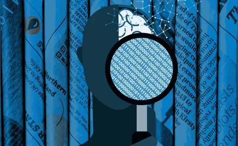 LLM icon -analysing newspaper sentiment with magnifying glass