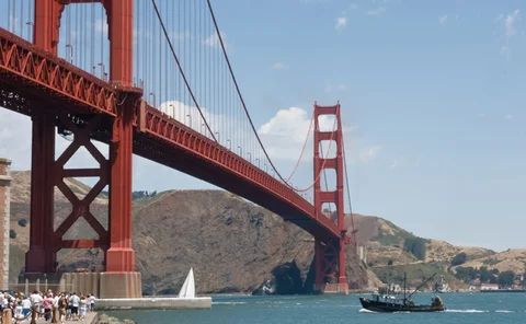 San Francisco's Golden Gate Bridge from below