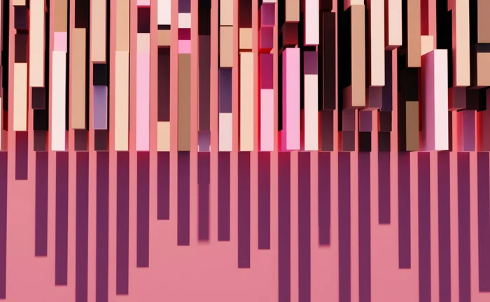 Abstract 3D data visualization of vertical blocks forming a structured pattern, representing artificial intelligence processing, data organization, and the simplification of complex datasets into ordered, scalable systems.