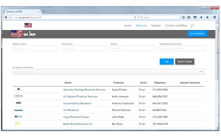 Worldflow US IRP Directory worldflow-us-directory-of-independent-research-providers