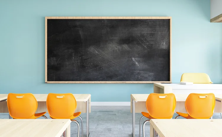 Empty Black Board in Classroom 3D render