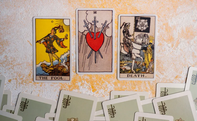 Tarot spread with Death and The Fool cards