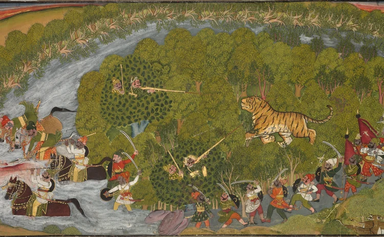 Painting of tiger hunt. India, Kotah School, Raja Umed Singh period