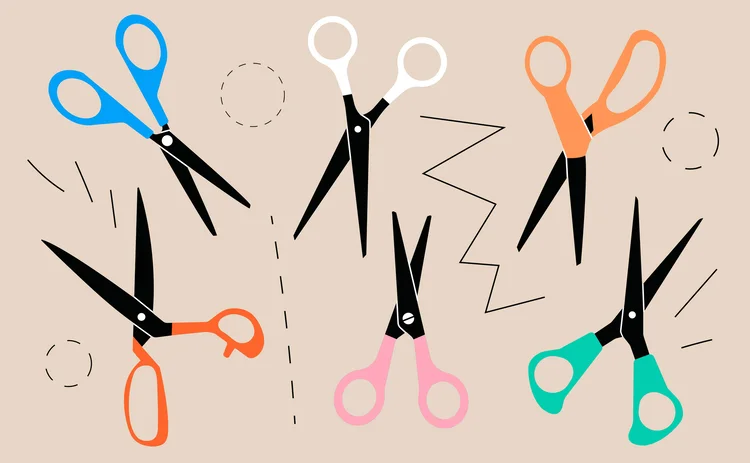 Set of diferent colored scissors vector. Scissor icon in cartoon and flat style.