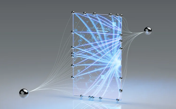 Neural Network Nodes Deep Learning Artificial Intelligence Machine Learning Model - stock photo