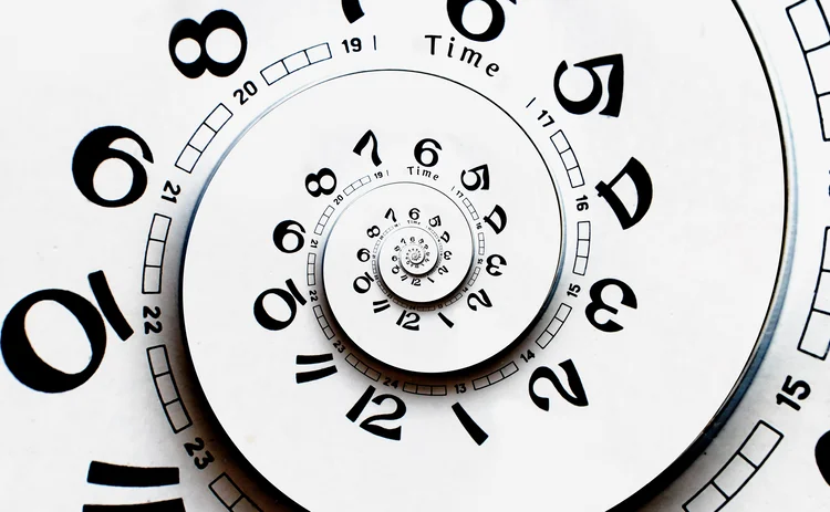 Reversed twisted clock face. Time concept