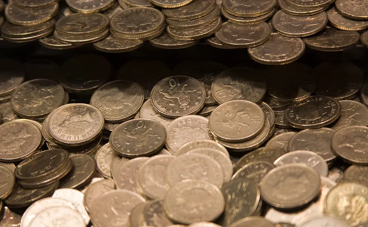 Coins in a fairground gaming machine