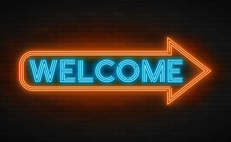 Neon light welcome sign - stock illustration