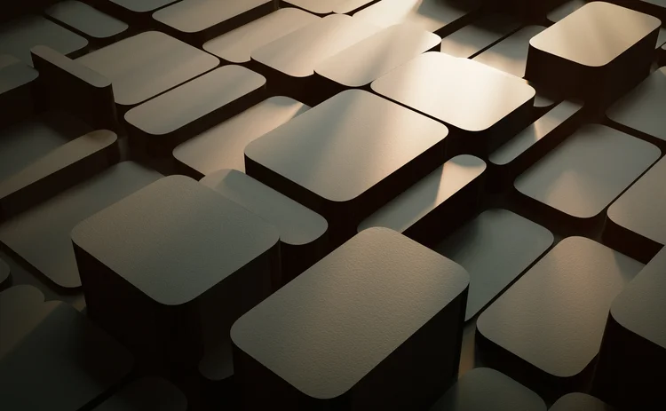 Abstract 3D pattern of interconnected rounded blocks representing data, networks and digital infrastructure