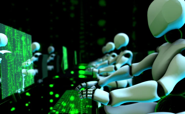 Robots sitting at computers