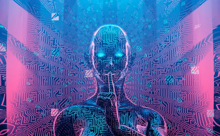 Illustration of a robot holding its finger to its lips
