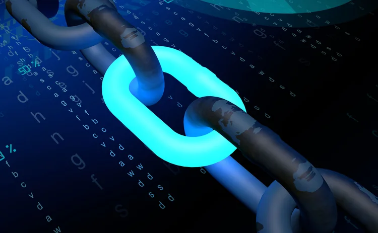 Chain links hover over a data screen
