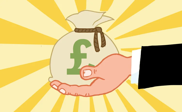 A hand extended holding a bag of pounds - illustration A hand extended holding a bag of pounds - illustration