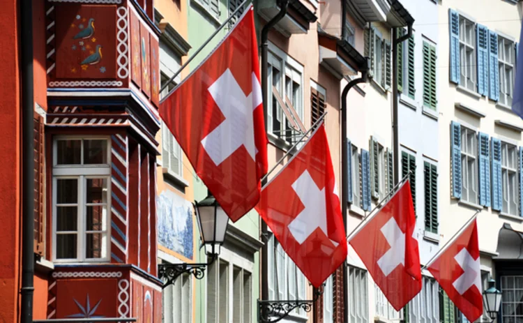 Zurich street on Swiss National Day