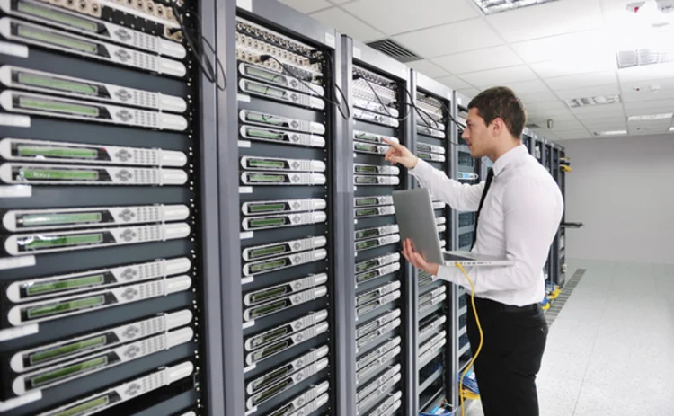 Man in a datacentre Man in a datacentre