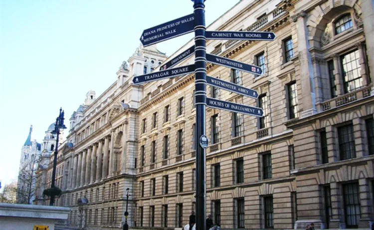 Street signs in Whitehall in London Street signs in Whitehall in London