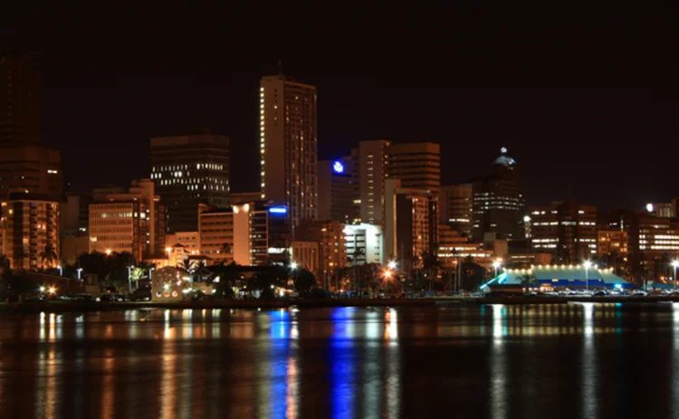 Night-time waterfront view of Durban in South Africa Night-time waterfront view of Durban in South Africa