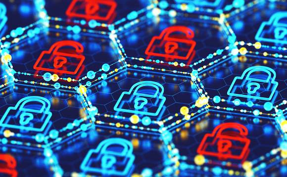 3D-rendered locked blue padlocks and unlocked red padlocks show cyber security protected and breached