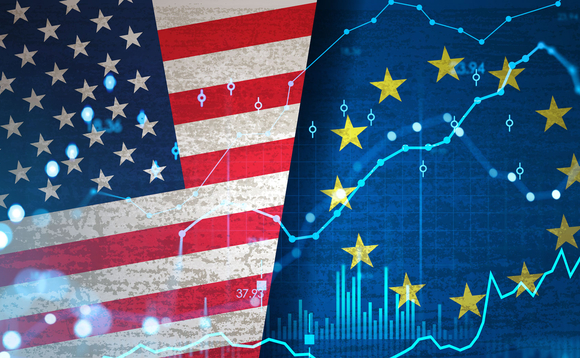 EU and US flags with some data graphics overlaid