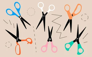 Set of diferent colored scissors vector. Scissor icon in cartoon and flat style.