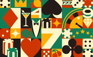 Casino abstract geometric pattern vector background. Casino poker game cards, slot machine and gambling sport online betting, roulette, chips and dice, abstract geometric composition retro pattern