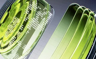 Close-up 3D rendering of translucent green and chrome circular components with embedded microstructures, symbolizing futuristic data processing, quantum computing, or high-tech optical systems