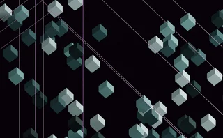 Abstract digital illustration of floating 3D cubes connected by thin glowing lines on a dark background, symbolising blockchain networks, data flow and decentralised technology