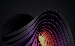 Dark and colorful wavy abstraction shape on black background. 3D rendered illustration of trendy modern image in Windows 11 style