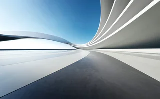 3D render of abstract structure futuristic architecture with empty concrete floor