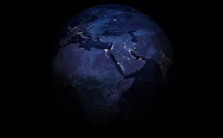 Amazing Planet Earth. Europe, Near East and Africa at night viewed from space with city lights. Beautiful Dark background. 