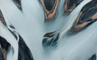 Aerial view on a glacial river in South Iceland.