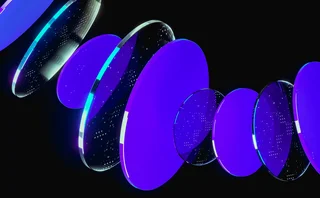 Abstract dynamic layered transparent crystal glass on dark background. 3d rendering - stock photo