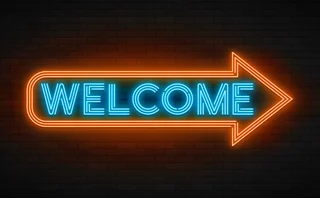 Neon light welcome sign - stock illustration