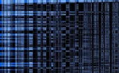 Abstract digital pattern featuring dense vertical and horizontal blue and black grid lines, resembling a glitch or data visualization matrix on a dark background.