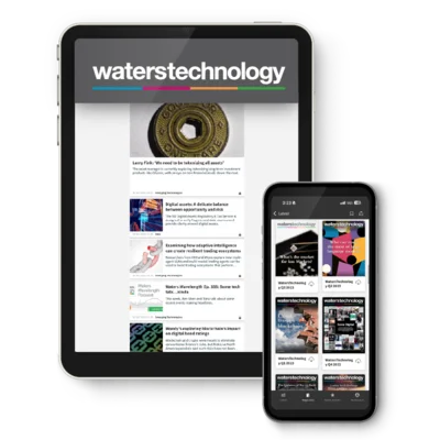 Devices displaying WatersTechnology image