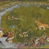 Painting of tiger hunt. India, Kotah School, Raja Umed Singh period